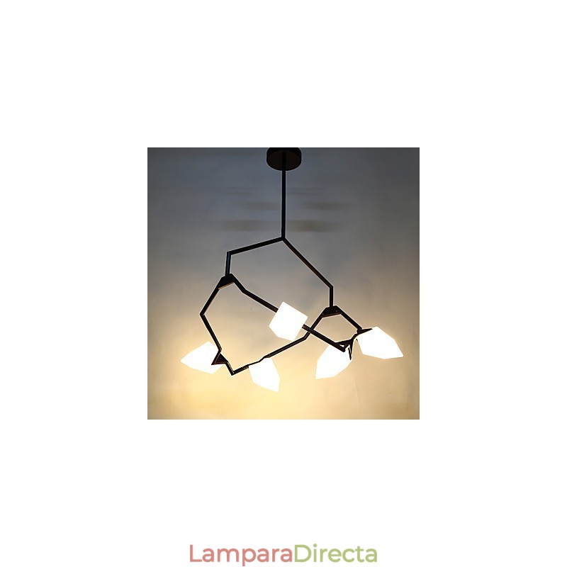 Lámpara colgante decorativa de cantina, de metal y cristal color melocotón, de cinco luces, estilo posmoderno