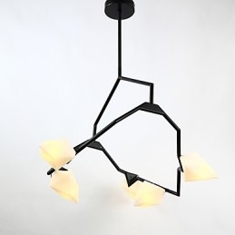Lámpara colgante decorativa de cantina, de metal y cristal color melocotón, de cinco luces, estilo posmoderno