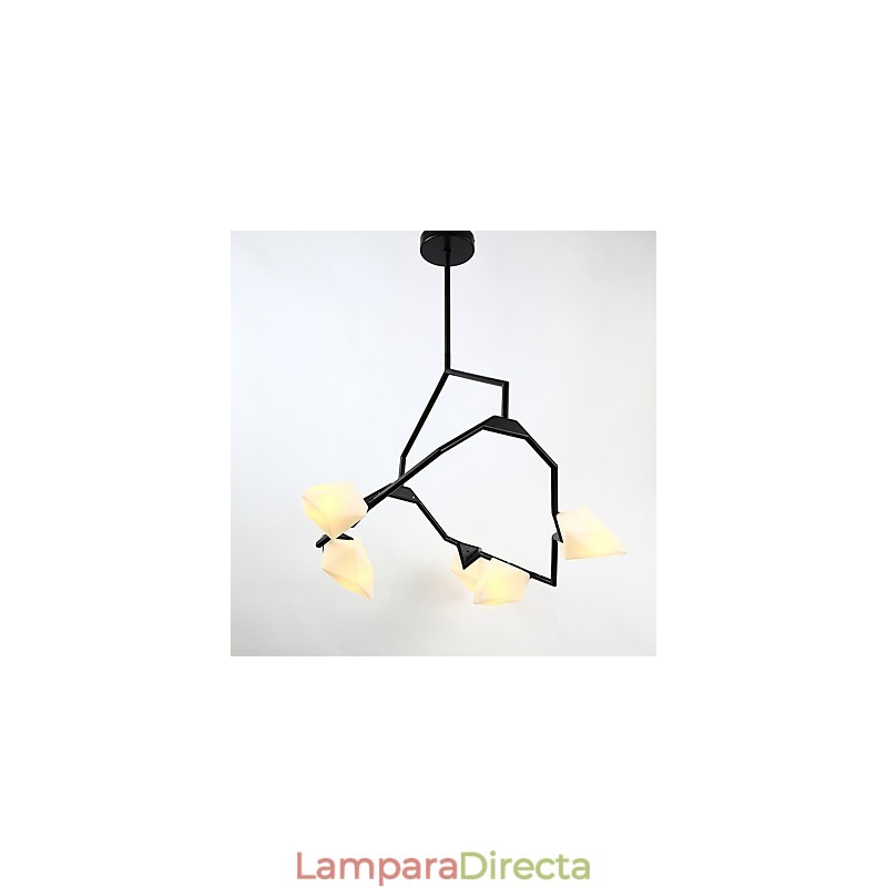 Lámpara colgante decorativa de cantina, de metal y cristal color melocotón, de cinco luces, estilo posmoderno