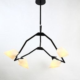 Lámpara colgante decorativa de cantina, de metal y cristal color melocotón, de cinco luces, estilo posmoderno