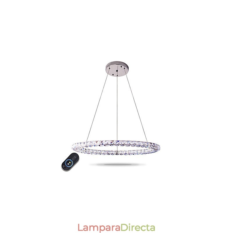 Lámpara colgante de cristal con forma de anillo moderna, lámpara de techo de cristal moderna, accesorios de lámpara de interior, regulable con control remoto