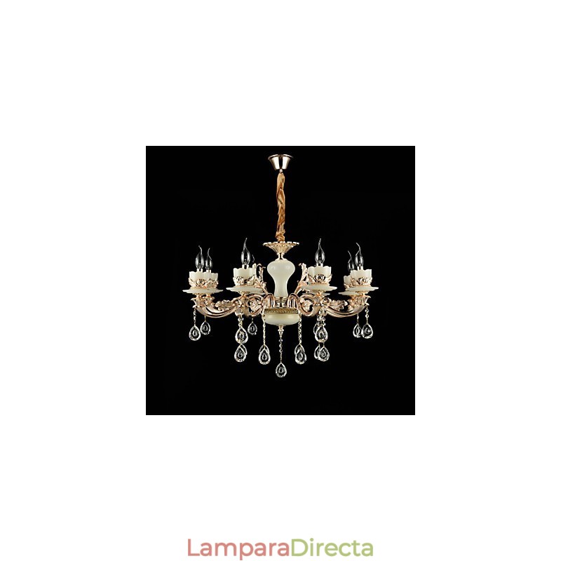 Lámpara de araña de metal estilo mini de cristal con 8 bombillas, con una aleación de zinc clásica tradicional.
