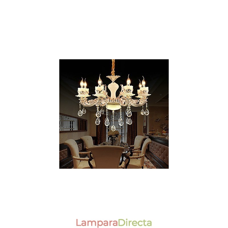 Lámpara de araña de metal estilo mini de cristal con 8 bombillas, con una aleación de zinc clásica tradicional.