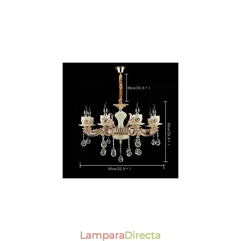 Lámpara de araña de metal estilo mini de cristal con 8 bombillas, con una aleación de zinc clásica tradicional.