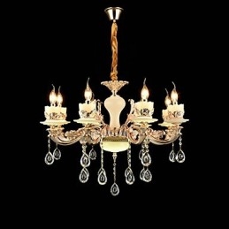 Lámpara de araña de metal estilo mini de cristal con 8 bombillas, con una aleación de zinc clásica tradicional.