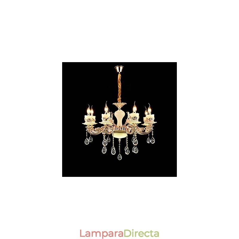 Lámpara de araña de metal estilo mini de cristal con 8 bombillas, con una aleación de zinc clásica tradicional.