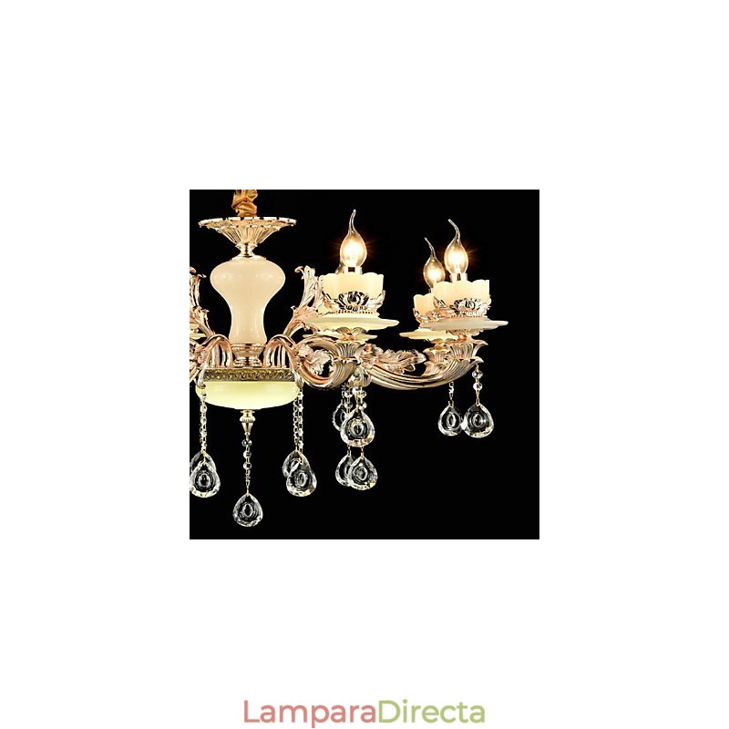 Lámpara de araña de metal estilo mini de cristal con 8 bombillas, con una aleación de zinc clásica tradicional.