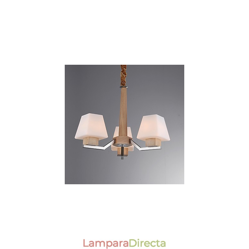 Lámpara de araña de bambú de madera con acabado galvanizado moderno y contemporáneo