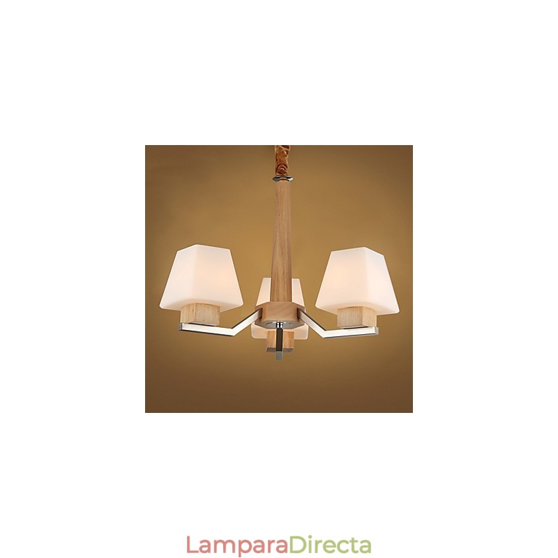 Lámpara de araña de bambú de madera con acabado galvanizado moderno y contemporáneo
