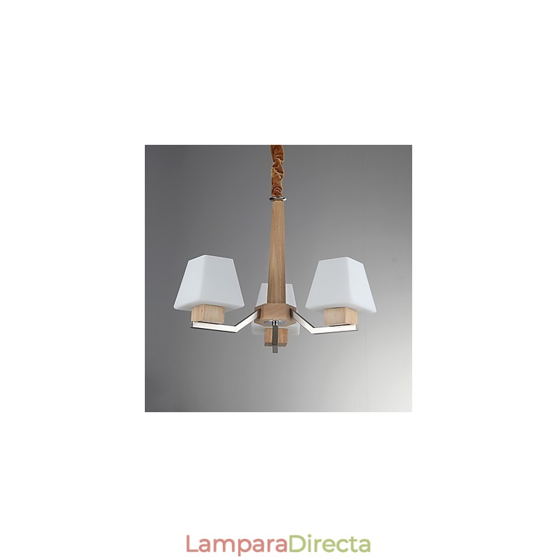 Lámpara de araña de bambú de madera con acabado galvanizado moderno y contemporáneo