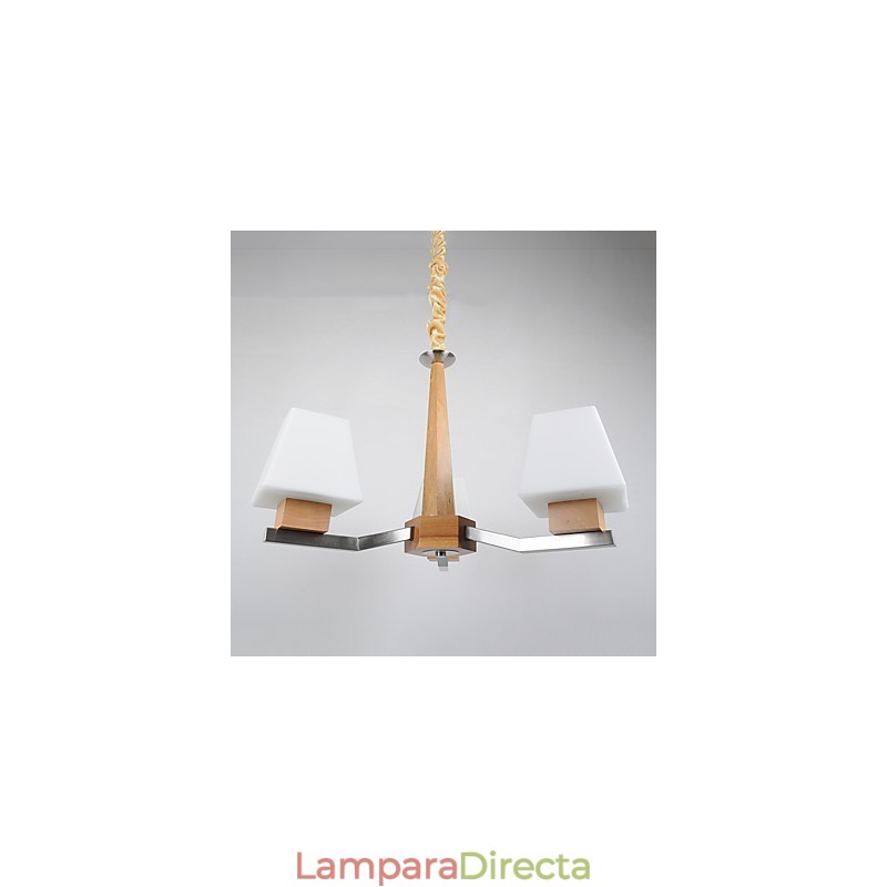 Lámpara de araña de bambú de madera con acabado galvanizado moderno y contemporáneo