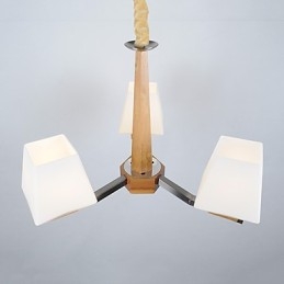 Lámpara de araña de bambú de madera con acabado galvanizado moderno y contemporáneo
