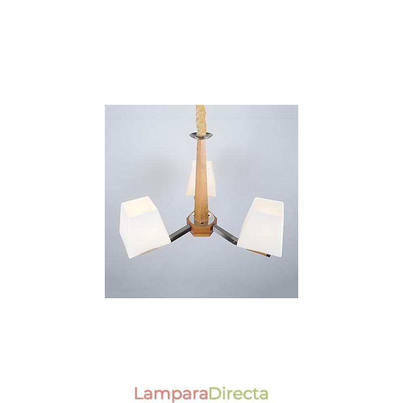 Lámpara de araña de bambú de madera con acabado galvanizado moderno y contemporáneo