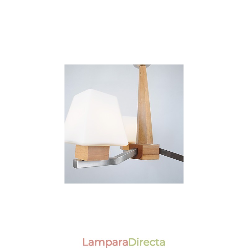 Lámpara de araña de bambú de madera con acabado galvanizado moderno y contemporáneo