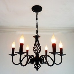 Lámpara de araña de metal con 6 focos para interiores, estilo vela, estilo chic y moderno.