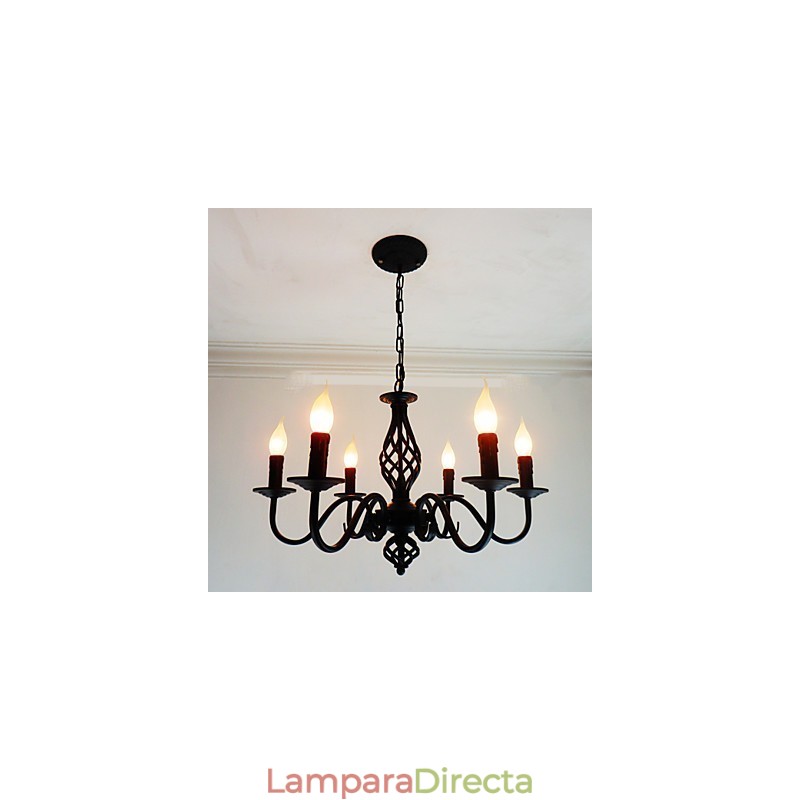 Lámpara de araña de metal con 6 focos para interiores, estilo vela, estilo chic y moderno.