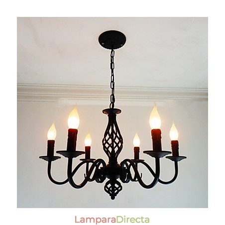 Lámpara de araña de metal con 6 focos para interiores, estilo vela, estilo chic y moderno. Lámpara de araña de metal con 6 focos para interiores, estilo vela, estilo chic y moderno.
