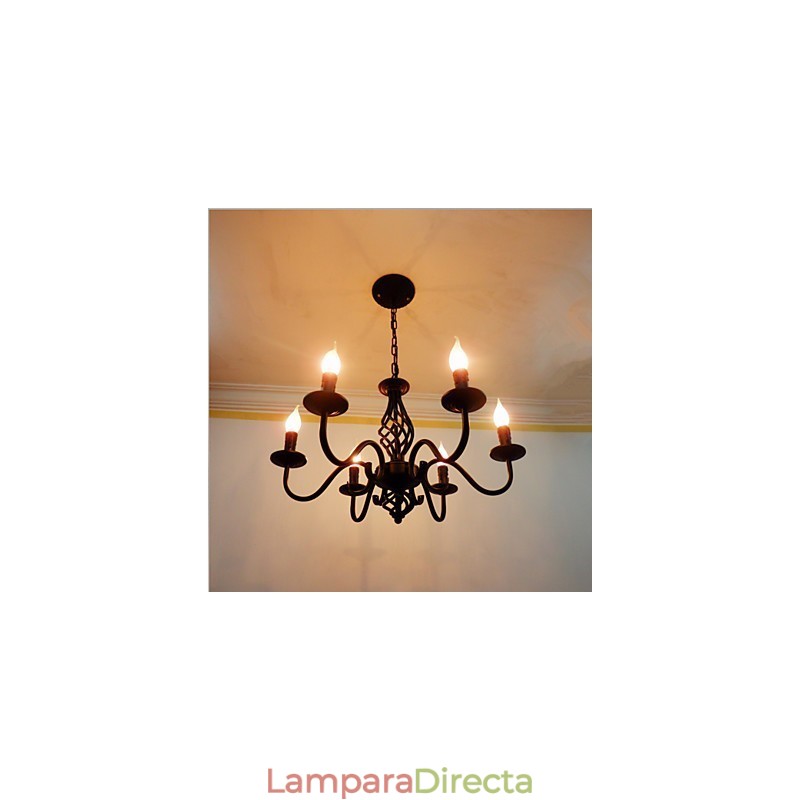 Lámpara de araña de metal con 6 focos para interiores, estilo vela, estilo chic y moderno.