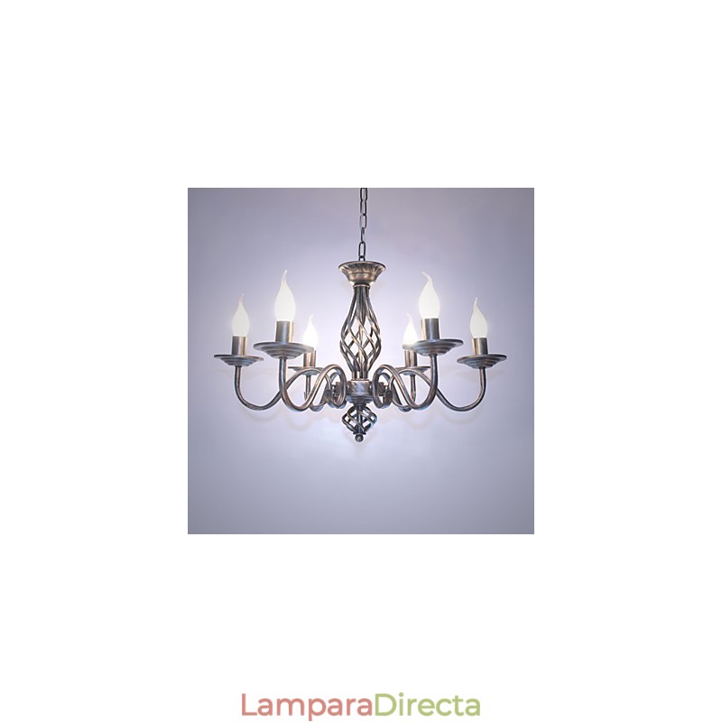 Lámpara de araña de metal con 6 focos para interiores, estilo vela, estilo chic y moderno.