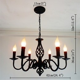 Lámpara de araña de metal con 6 focos para interiores, estilo vela, estilo chic y moderno.