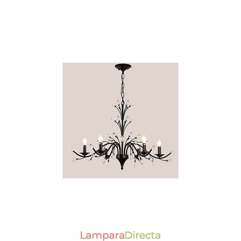 Lámpara de araña de cristal de 6 luces, moderna, contemporánea, tradicional, clásica, vintage, retro, estilo campestre, con pintura característica.