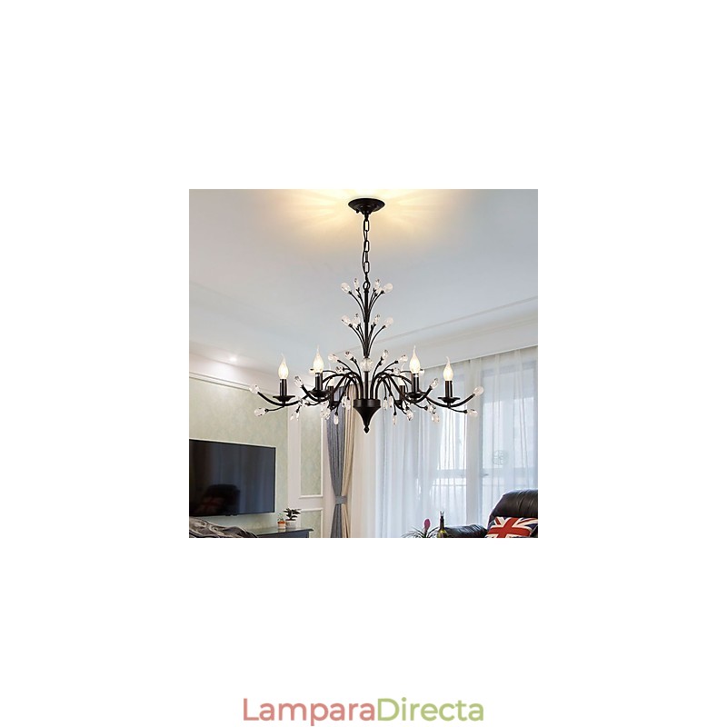 Lámpara de araña de cristal de 6 luces, moderna, contemporánea, tradicional, clásica, vintage, retro, estilo campestre, con pintura característica.
