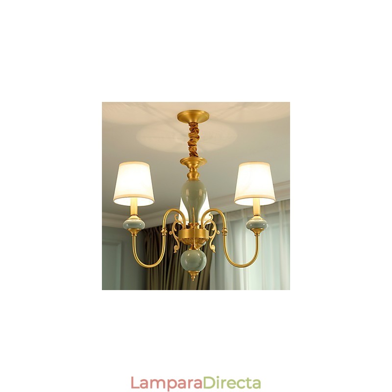 Lámpara de araña de metal de estilo mini con 3 bombillas, estilo clásico tradicional de latón campestre.