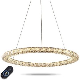 Lámpara colgante de cristal de anillo, moderna lámpara de techo de cristal, accesorios de lámpara de interior, regulable con control remoto