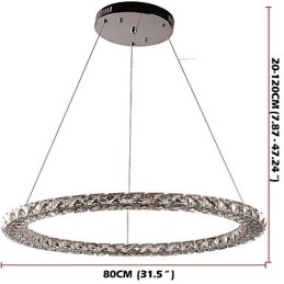 Lámpara colgante de cristal de anillo, moderna lámpara de techo de cristal, accesorios de lámpara de interior, regulable con control remoto