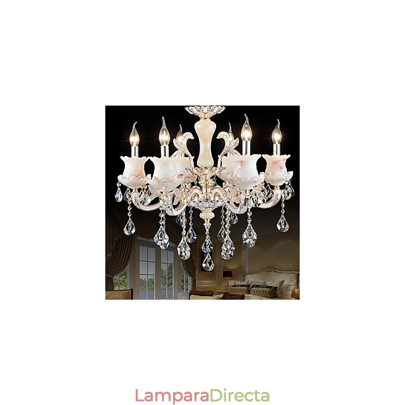 Lámpara colgante de cristal con forma de vela de aleación de zinc de estilo europeo