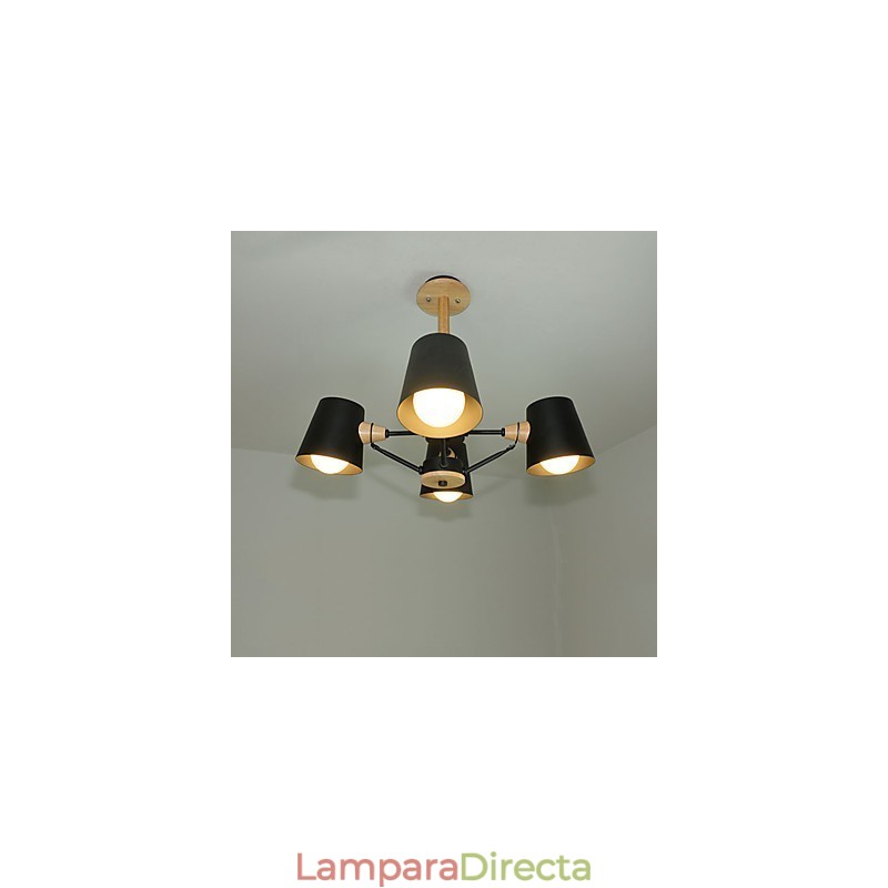 Lámpara de araña de metal con 4 luces, multicolor, de madera de macarrón y pintura vintage.