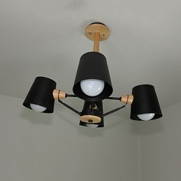 Lámpara de araña de metal con 4 luces, multicolor, de madera de macarrón y pintura vintage.