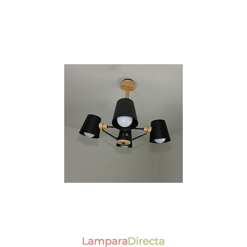 Lámpara de araña de metal con 4 luces, multicolor, de madera de macarrón y pintura vintage.