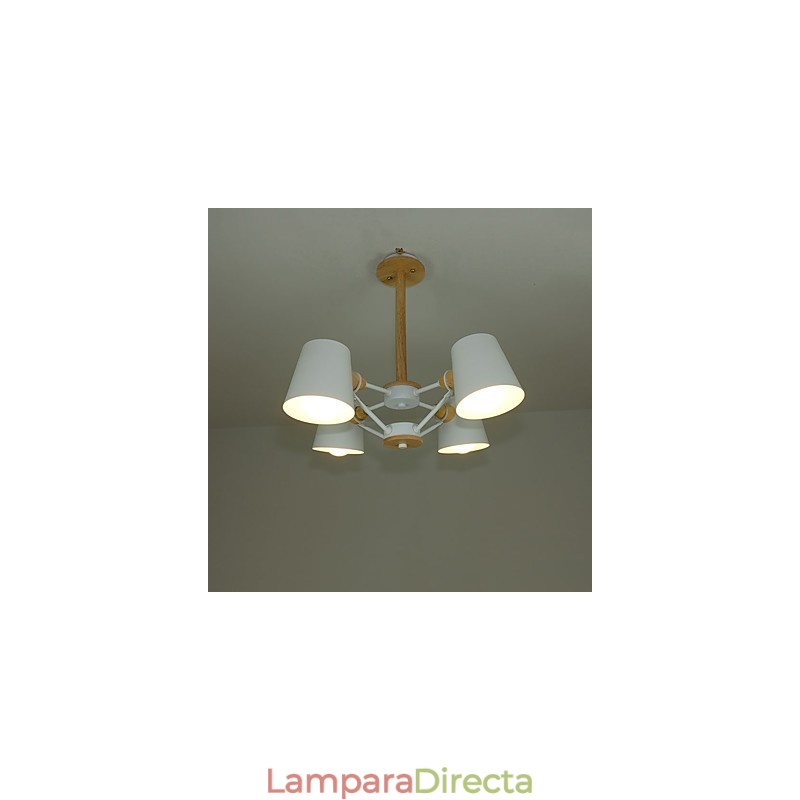 Lámpara de araña de metal con 4 luces, multicolor, de madera de macarrón y pintura vintage.