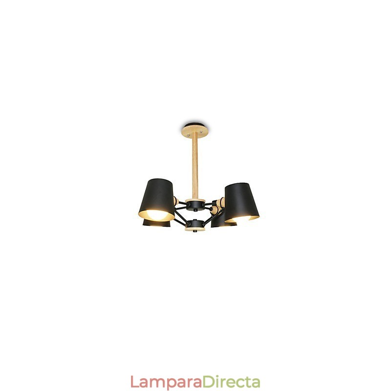 Lámpara de araña de metal con 4 luces, multicolor, de madera de macarrón y pintura vintage.