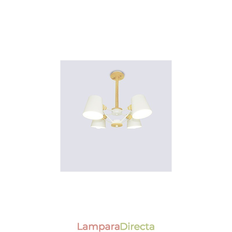 Lámpara de araña de metal con 4 luces, multicolor, de madera de macarrón y pintura vintage.