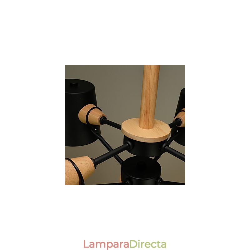 Lámpara de araña de metal con 4 luces, multicolor, de madera de macarrón y pintura vintage.