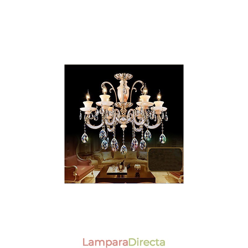 Lámpara colgante de cristal de jade de alta calidad europea, lámpara colgante de aleación de zinc con atmósfera, lámpara de cristal con forma de vela