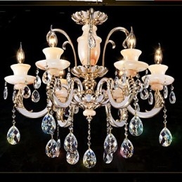 Lámpara colgante de cristal de jade de alta calidad europea, lámpara colgante de aleación de zinc con atmósfera, lámpara de cristal con forma de vela