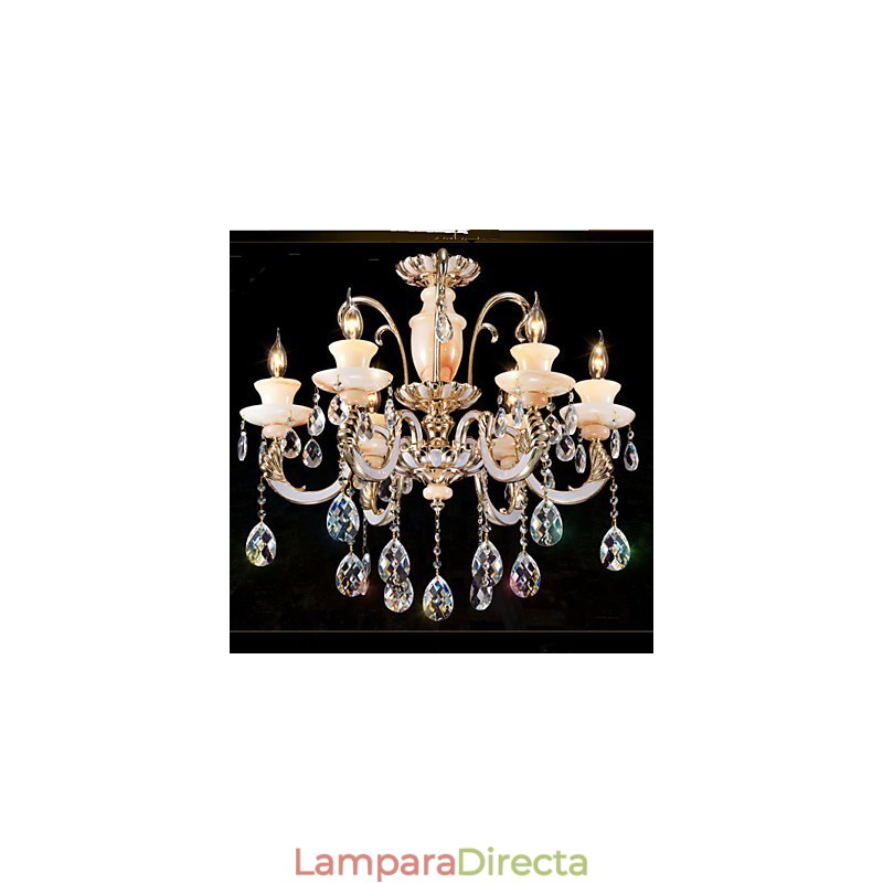Lámpara colgante de cristal de jade de alta calidad europea, lámpara colgante de aleación de zinc con atmósfera, lámpara de cristal con forma de vela