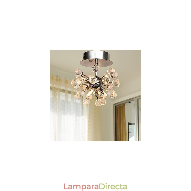 Lámpara de araña moderna contemporánea de cristal estilo mini de metal cromado con montaje empotrado