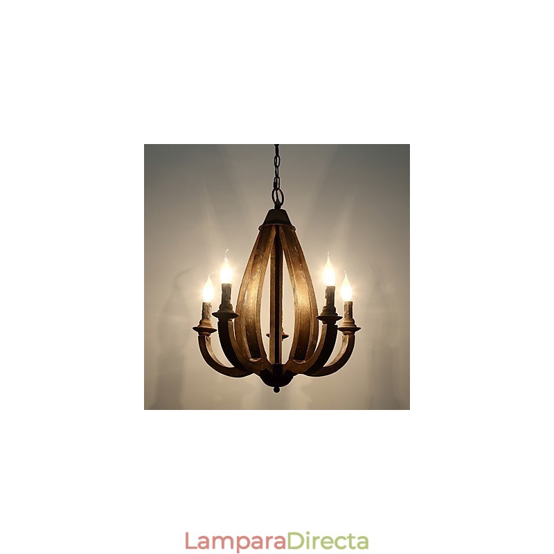 Lámpara colgante decorativa de madera de bambú estilo mini con pintura vintage