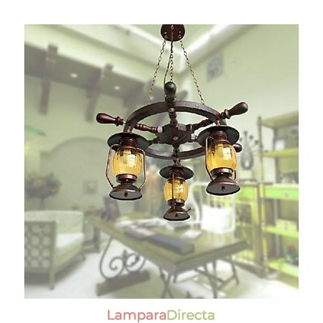 Lámpara de araña de bambú con pintura retro de madera Lámpara de araña de bambú con pintura retro de madera
