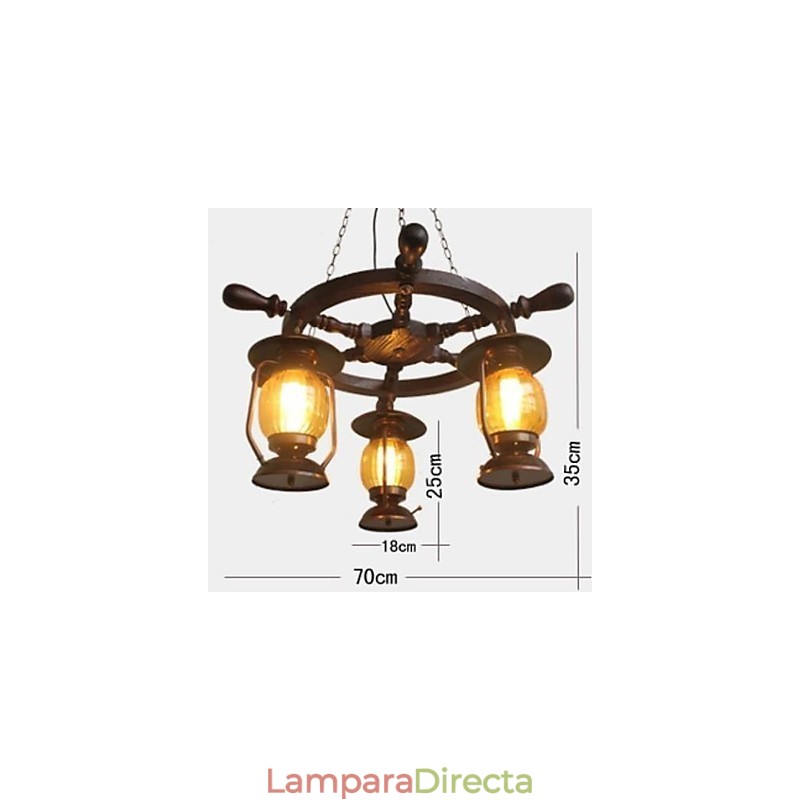 Lámpara de araña de bambú con pintura retro de madera