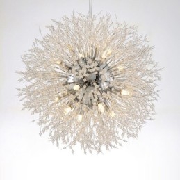 Lámpara de araña de metal y cristal con forma de diente de león cromado con forma de globo de fuegos artificiales