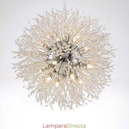 Lámpara de araña de metal y cristal con forma de diente de león cromado con forma de globo de fuegos artificiales Lámpara de araña de metal y cristal con forma de diente de león cromado con forma de globo de fuegos artificiales