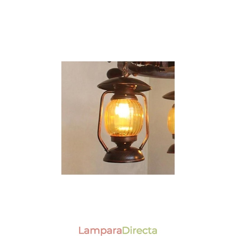 Lámpara de araña de bambú con pintura retro de madera