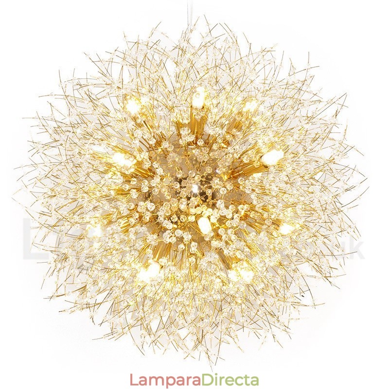 Lámpara de araña de metal y cristal con forma de diente de león cromado con forma de globo de fuegos artificiales