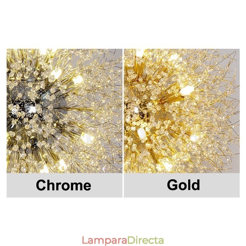 Lámpara de araña de metal y cristal con forma de diente de león cromado con forma de globo de fuegos artificiales
