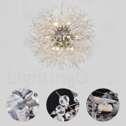 Lámpara de araña de metal y cristal con forma de diente de león cromado con forma de globo de fuegos artificiales